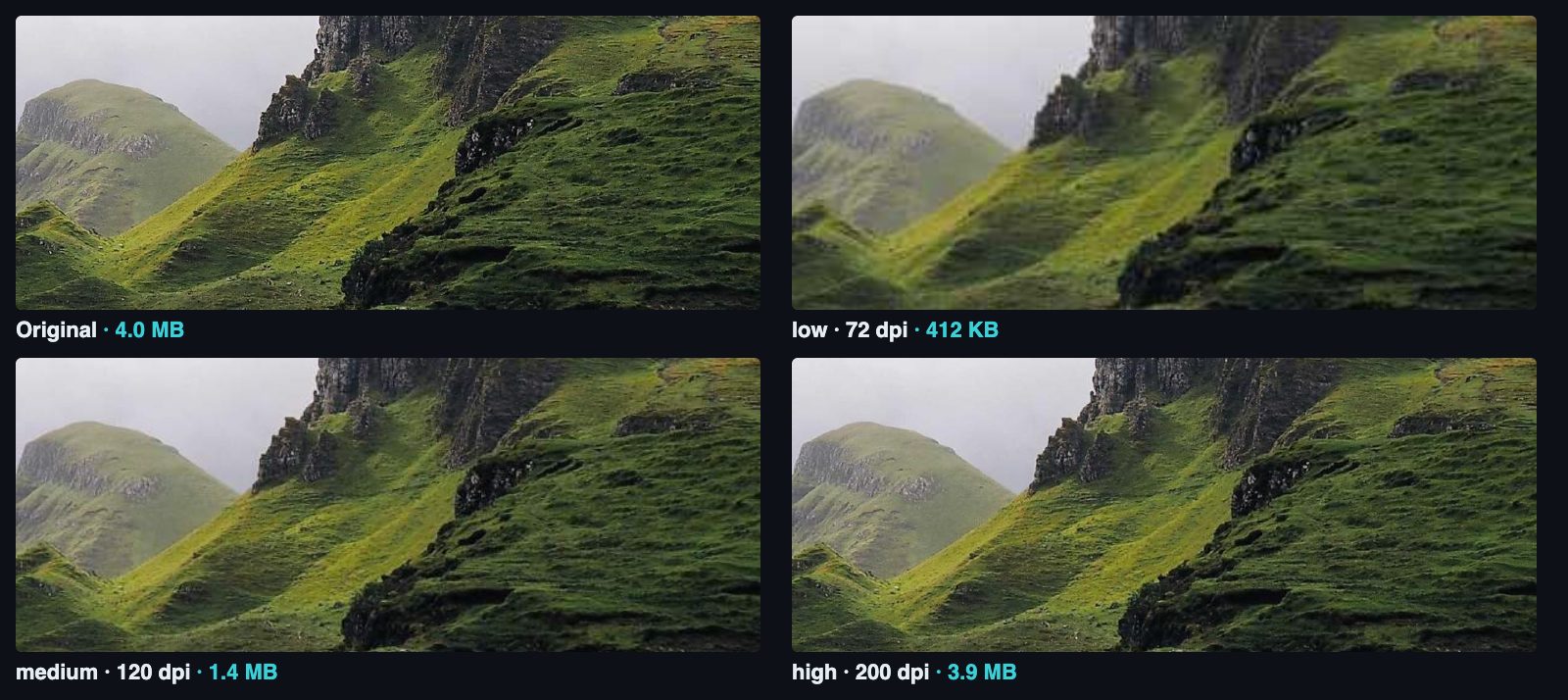 Crop of a photo slide at original quality and at 72, 120 and 200 dpi